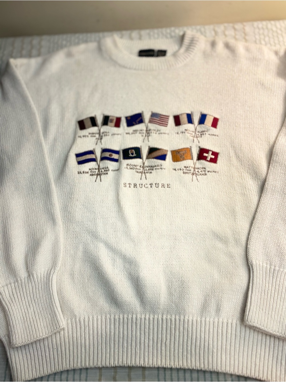 Structure vintage Crewneck Sweater with Multicolor Flag Embroidery